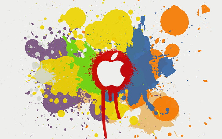 Efeito de respingo de cor Apple, splash, plano de fundo, design, logotipo da apple, apple logo, HD papel de parede