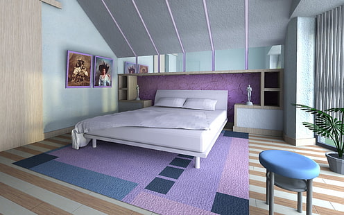 إطار سرير خشبي أبيض مع وسائد ، داخلي ، تصميم ، طراز ، منزل ، غرفة معيشة ، غرفة نوم، خلفية HD HD wallpaper