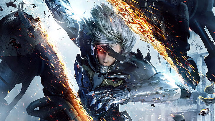 Metal Gear Rising HD, raiden z metal gear solidna ilustracja zemsty, gry wideo, metal, sprzęt, wznoszenie, Tapety HD