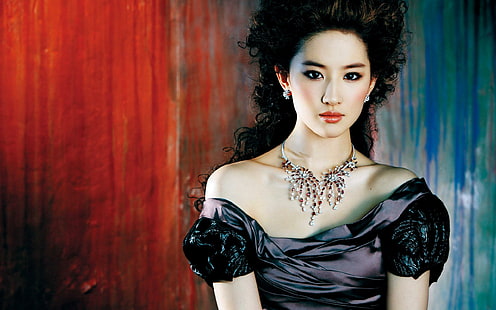 Liu Yifei 중국 여배우, 여자 블랙 오프 숄더 드레스, 중국, 여배우, Yifei, 유명 인사 (iii), HD 배경 화면 HD wallpaper