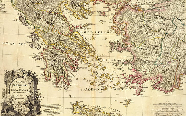 Grecja, stare mapy, 1791, Mapa Grecji, Archipelag i część Anadoli, Louis Stanislas d'Arcy Delarochette, Louis Stanislas d'arcy the Delaroche, Tapety HD