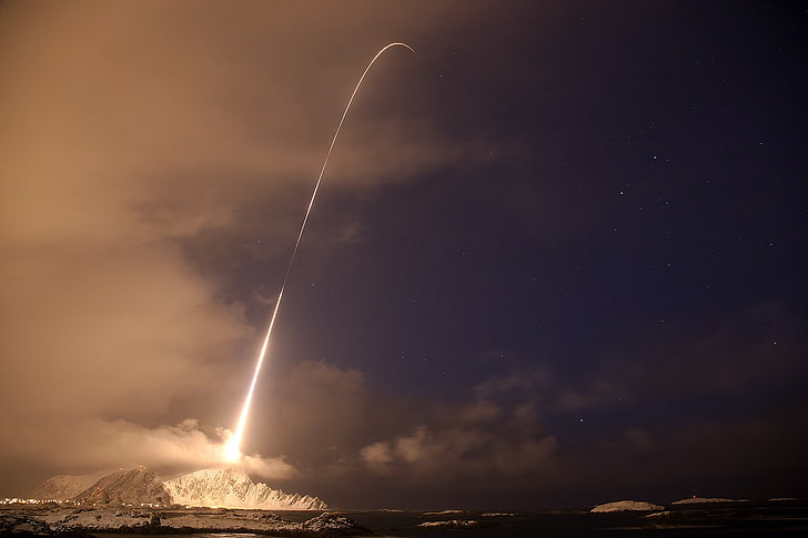 fotografia, długa ekspozycja, rakieta, SpaceX, niebo, Tapety HD