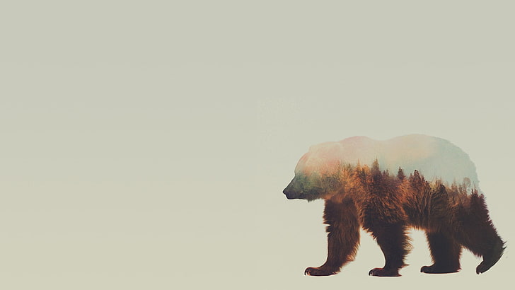 brown bear clip art, double exposure, Andreas Lie, animals, HD wallpaper