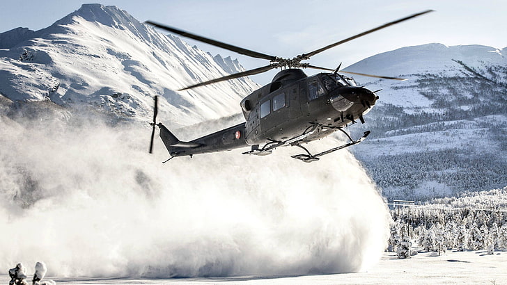 schwarz-grauer Dünenbuggy, Militär, Militärflugzeug, Hubschrauber, Bell 412, Norwegen, HD-Hintergrundbild