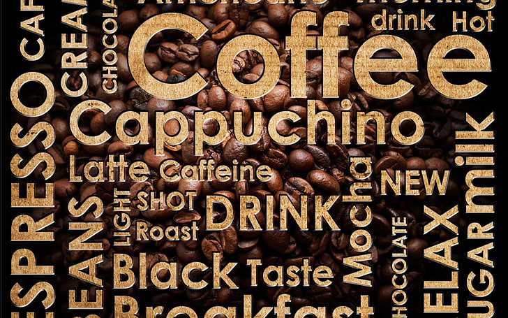 kaffe cappuchino reklam, kaffe, typografi, konstverk, HD tapet