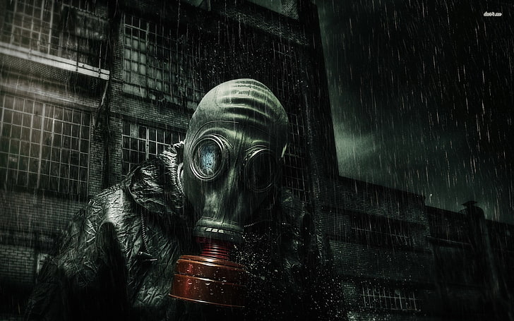 zrzut ekranu aplikacji do gry, maski gazowe, apokaliptyczne, grafika, deszcz, Tapety HD