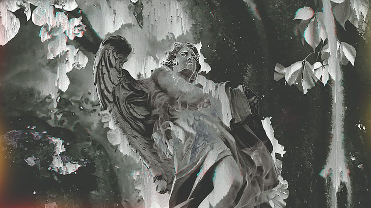 Statue, Natur, Glitch Art, HD-Hintergrundbild