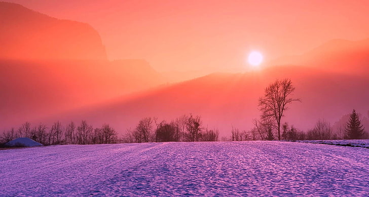 beautiful, clouds, colorful, colors, country, farm, field, fog, forest, haze, hdr, landscape, meadow, mountains, panorama, rural, scenic, silhouettes, sky, snow, sun, sunrise, sunset, trees, winter, woods, HD wallpaper