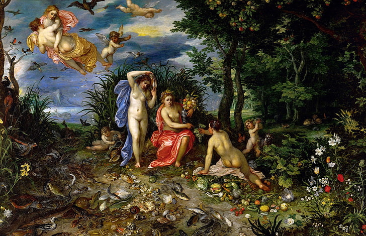 imagen, género, Jan Brueghel el viejo, Ceres y los cuatro elementos, Fondo de pantalla HD