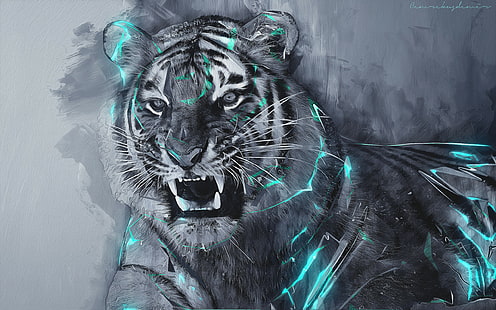 цифров тапет албинос тигър, тигър, HD тапет HD wallpaper