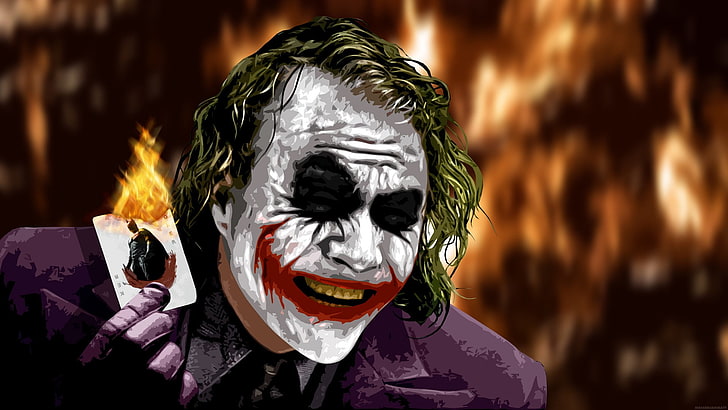 DC Joker Illustration, Joker, MessenjahMatt, Karten, Feuer, The Dark Knight, Batman, Filme, HD-Hintergrundbild