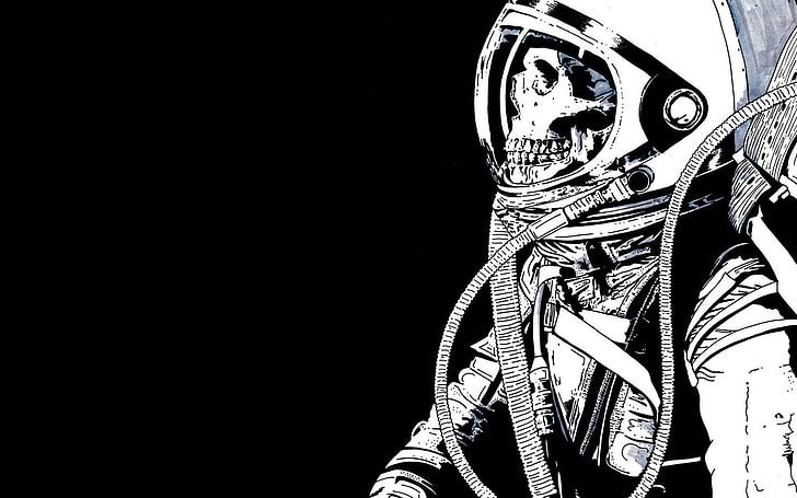 artwork, skeleton, skull, astronaut, HD wallpaper