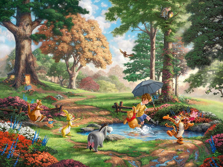 Winnie the Pooh şemsiye ağaçları çizim HD, dijital / sanat, ağaçlar, çizim, şemsiye, pooh, winnie, HD masaüstü duvar kağıdı
