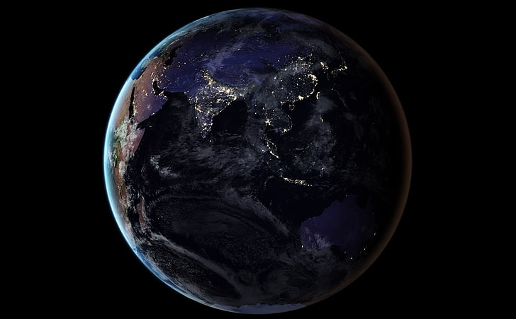 Азия, Земя през нощта от Космоса, Космос, Планета, Земя, Светлини, Нощ, Наса, Азия, Индия, редактирано, HD тапет