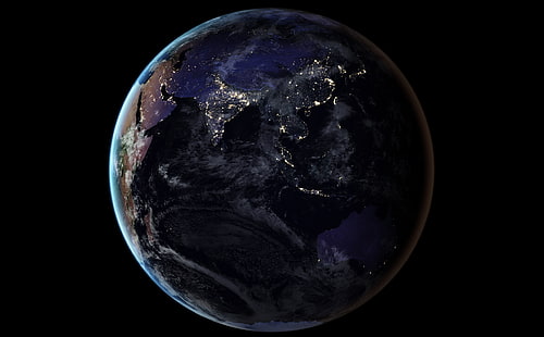 Азия, Земля ночью из космоса, Космос, Планета, Земля, Огни, Ночь, НАСА, Азия, Индия, отредактировано, HD обои HD wallpaper