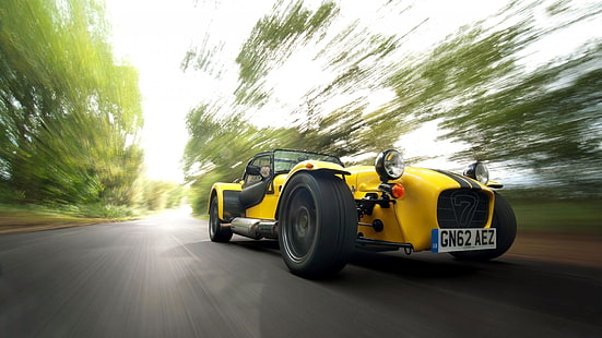 Mini Cooper giallo e nero, Caterham, auto, macchine gialle, veicolo, Caterham Super Seven, Sfondo HD HD wallpaper