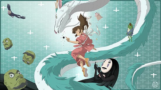  Spirited Away, Haku, Chihiro, No-Face, Studio Ghibli, HD wallpaper HD wallpaper