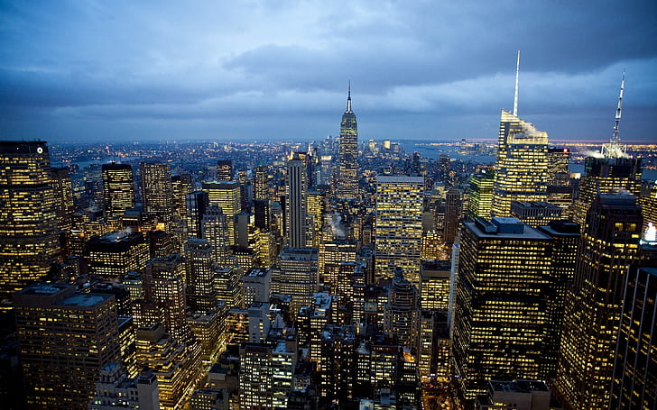cityscape, kota, lampu, gedung pencakar langit, Kota New York, Wallpaper HD