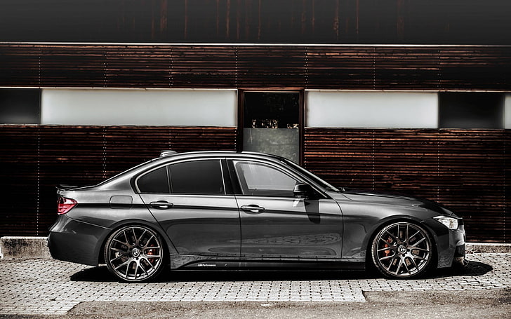 black sedan, car, BMW, Stance, Stanceworks, F30, HD wallpaper