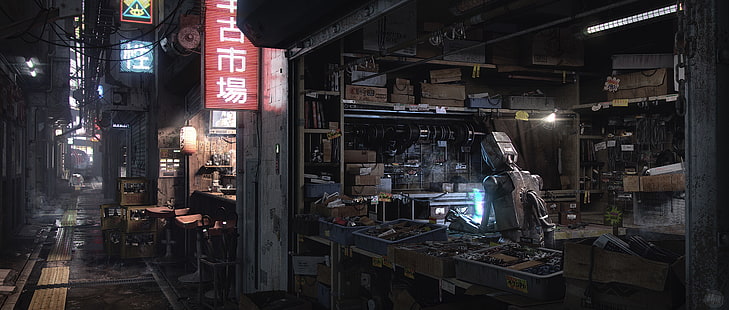 خلفية رقمية مستقبلية للمدينة ، روبوت ، مستقبلي ، خيال علمي ، فن رقمي ، ديفون فاي، خلفية HD HD wallpaper
