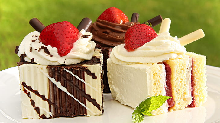 Gâteaux sucrés, crème, fraises, nourriture délicieuse, Doux, gâteaux, crème, fraises, délicieux, nourriture, Fond d'écran HD