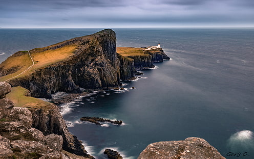 スコットランドのスカイ島のネイストポイント灯台、 HDデスクトップの壁紙 HD wallpaper