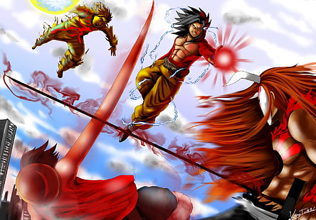 Anime, Crossover, Dragonball, Dragonball Z, Goku, Ichigo Kurosaki, Affe D. Ruffy, Naruto, Naruto Uzumaki, One Piece, HD-Hintergrundbild HD wallpaper