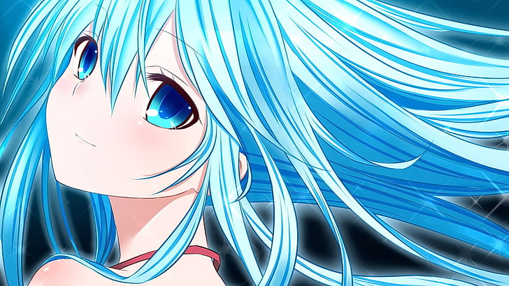 Anime Anime Girls Blue Hair Long Hair Blue Eyes Smiling Looking At Viewer Hd Wallpaper Wallpaperbetter