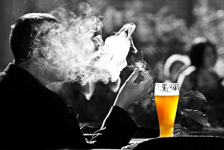 addiction, beer, benefit from, black white, break, casual, cigar, cigarette, click, easily, face, fatal, garden, garden bench, highly addictive, human, landscape, lung cancer, man, nature, out, park, person, pipe, pollu, HD wallpaper
