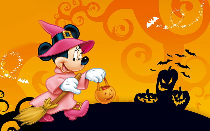 Минни маус во время хэллоуина, минни маус с костюмными обоями, праздники, 1920x1200, хэллоуин, минни маус, HD обои