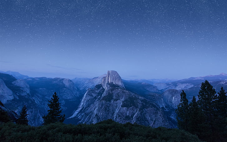 El Capitan ، منتزه يوسمايت الوطني ، الجبال ، السماء المرصعة بالنجوم ، OS X El Capitan ، macOS ، Stock ، HD ، 5K، خلفية HD
