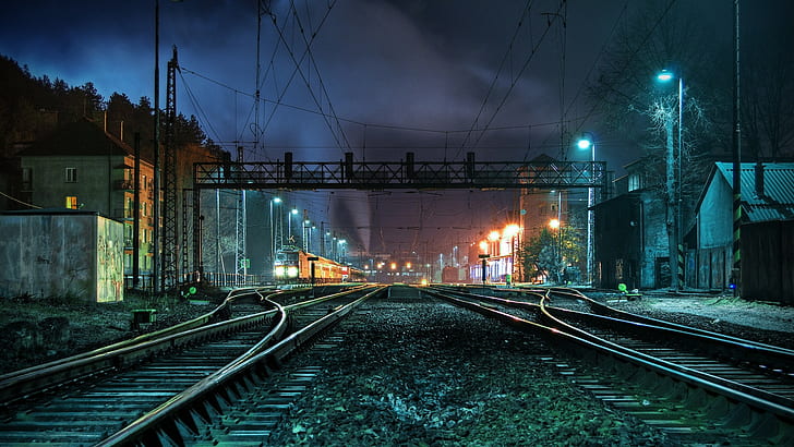سكة حديدية ، مركبة ، ليل ، قطار، خلفية HD
