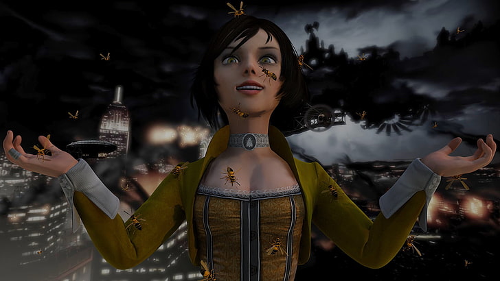 امرأة ترتدي خلفية رقمية السترة البنية ، BioShock Infinite ، إليزابيث (BioShock) ، ألعاب الفيديو، خلفية HD