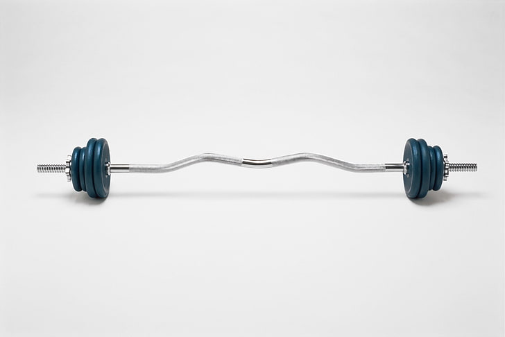 grey and black barbell, rod, athletics, white background, HD wallpaper