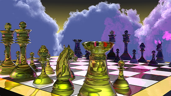 Игра, Шахматы, 3D, Шахматная доска, Визуализация, HD обои HD wallpaper
