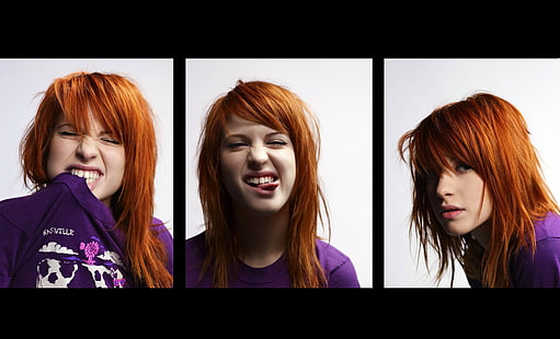 Hayley Williams, wanita, berambut merah, kolase, wajah, lidah, Wallpaper HD HD wallpaper