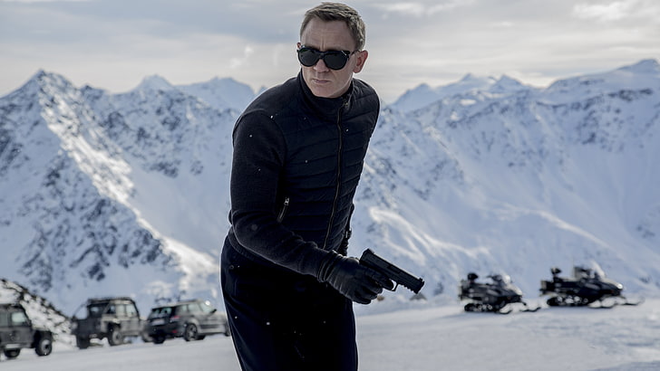 men's black zip-up suit, Action, Nature, Cars, Winter, Daniel Craig, 007, Black, Snow, Wallpaper, Guns, Mountains, James Bond, Year, EXCLUSIVE, Weapons, 20th Century Fox, Man, Movie, Film, Look, Adventure, Spy, Sunglasses, Thriller, MGM, Pistols, Universal Pictures, Agent, 2015, Columbia Pictures, First, Metro Goldwyn Mayer, Sony Pictures, SPECTRE, Agent 007, Performer, HD wallpaper