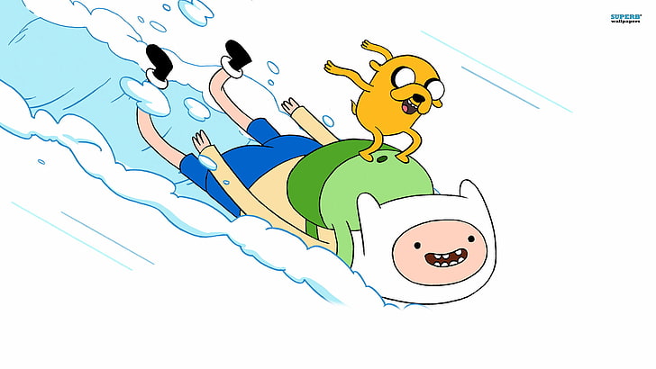 Adventure Time Finn and Jake, snow, Wallpaper, dog, boy, art, cartoons, animation, adventure time, Jake, Finn, HD wallpaper