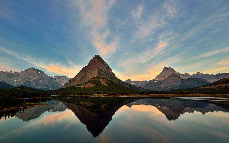 fotografering av berg under dagtid, grinnell, grinnell, Point, Day 7, Glacier National Park, photography, daytime, te, Blue Skies, Clouds, Canvas, Day, Point Lake, Reflections, Water, Mountains, Continental Divide, West, Mount Gould , Mount Wilbur, Nature, Nikon D800E, Portfolio, Reflection, Sunrise, Swiftcurrent Lake, area, Trees, Waterton Glacier International Peace Park, World Heritage Site, Browning Montana, United States, mountain, lake, landscape, scenics, outdoors, sky, resa, bergstopp, skönhet i naturen, HD tapet