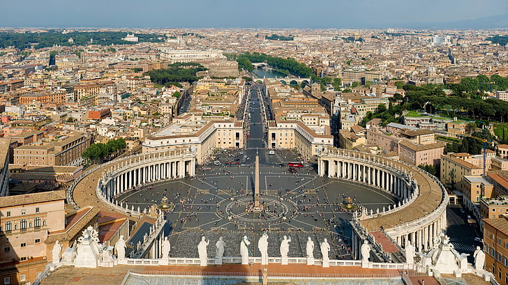central park of city, river, area, bridges, obelisk, St. Peter's, colonnade, The Vatican, HD wallpaper