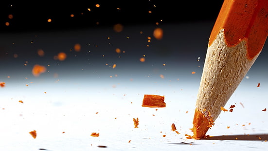 قلم برتقالي ملون ، قلم تلوين برتقالي ، ماكرو ، أقلام رصاص ، تصوير ، أقلام، خلفية HD HD wallpaper