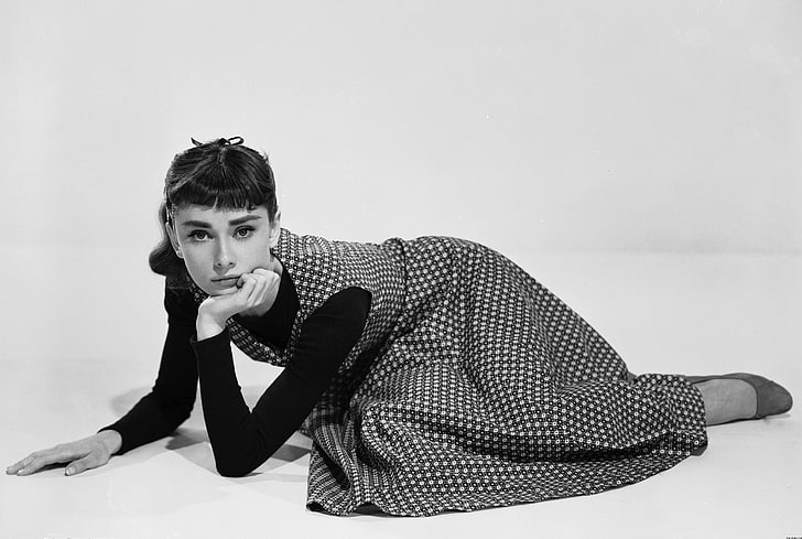 Audrey Hepburn, attrice, donne, monocromatico, Sfondo HD