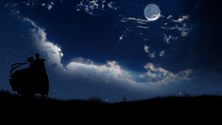 เซเลอร์มูน, ดวงจันทร์, กลางคืน, ดวงดาว, วอลล์เปเปอร์ HD