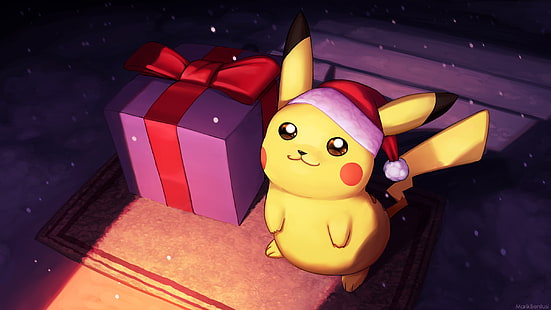Pokémon, Natal, Pikachu, Chapéu de Papai Noel, HD papel de parede HD wallpaper