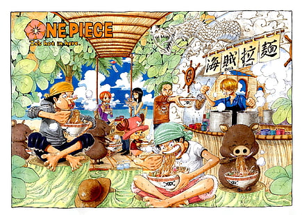 One Piece, Monkey D. Luffy, Roronoa Zoro, Usopp, Nami, Nico Robin, ramen, Sanji, Tony Tony Chopper, anime, Wallpaper HD HD wallpaper