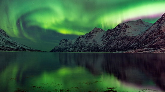 Abisko, 4k, 5k, Sweden, travel, tourism, lake, Aurora Borealis, green, National Park, HD wallpaper HD wallpaper