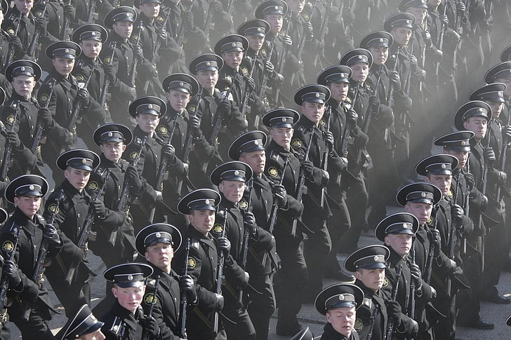 мъжка черна въоръжена униформена униформа, руски флот, войник, парад, военен, HD тапет