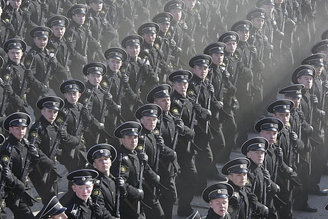 seragam hitam bersenjata paksa pria, Angkatan Laut Rusia, tentara, parade, militer, Wallpaper HD HD wallpaper