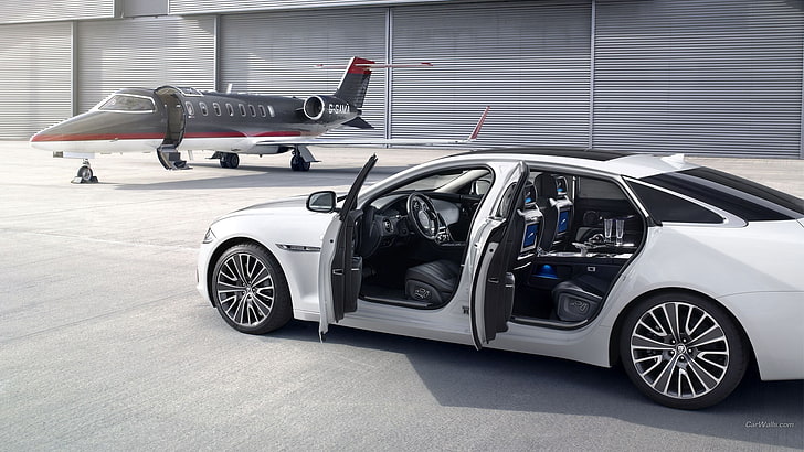 Jaguar XJ, interior mobil, pesawat terbang, Jaguar, mobil, kendaraan, Wallpaper HD