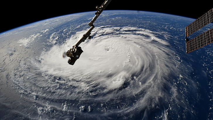 espiral, olho da tempestade, florença, furacão florença, fotografia espacial, ciência, horizonte, olho de tempestade, desastre, clima extremo, clima, furacão, atmosfera, nuvens, mundo, terra, satélite, nasa, oceano atlântico, tropicano, ciclone,tufão, HD papel de parede